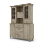 Stiklinė vitrina su spintelėmis ir stalčiais, 150 cm, Sonoma Jasna – VERA