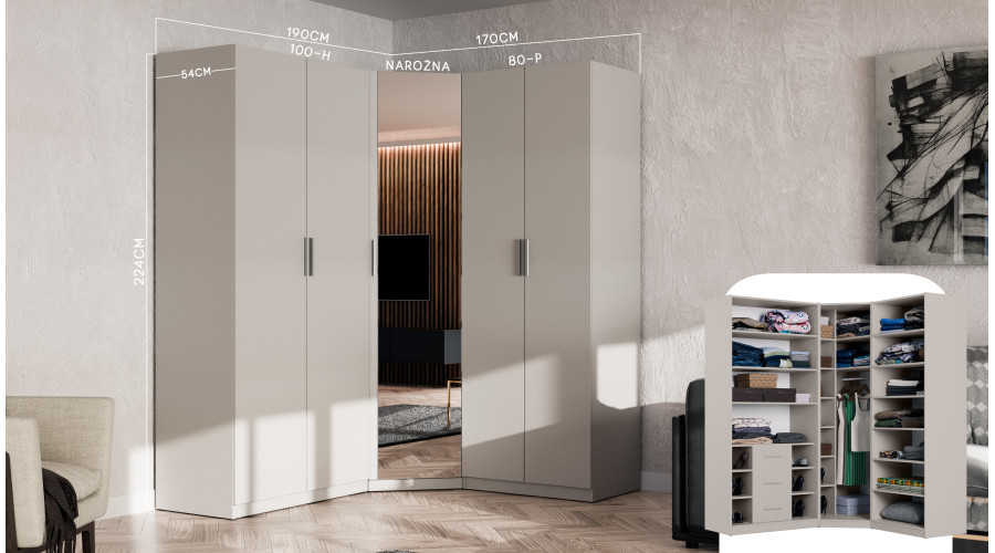 Modulinė kampinė spinta 270 cm, kašmyro smėlio spalvos - MAX Premium komplektas — изображение 2
