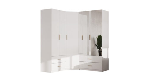 Snieguolė modulinė kampinė spinta su veidrodžiais – MAX Premium komplektas