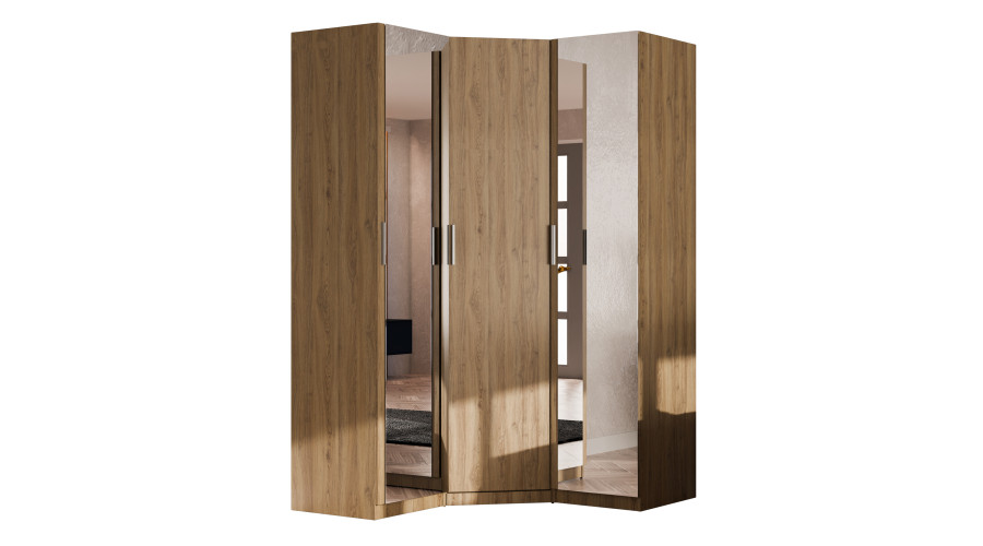 Modulinė kampinė spinta 278 cm su veidrodžiais Carpenter Whisky Oak - MAX Premium komplektas