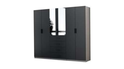 Modulinė spinta 260 cm juodo onikso + šviesiai pilkos spalvos – MAX Premium komplektas