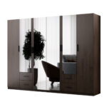 300 cm modulinė spinta su veidrodžiais Okapi riešuto spalvos - MAX Premium komplektas