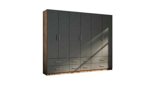 Modulinė spinta 270 cm Lefkas ąžuolas tamsus + grafito pilka – MAX Premium komplektas MAX modulinė spintų sistema