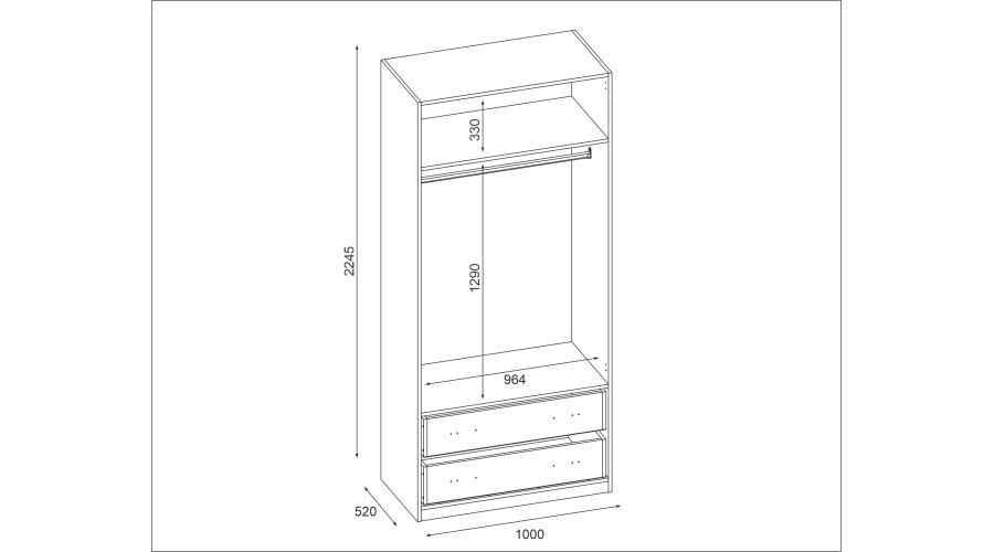 Modulinė spinta 100x225 cm su strypu, stalčiais ir lentynomis – MAX Premium "D" - Paveikslėlis 3