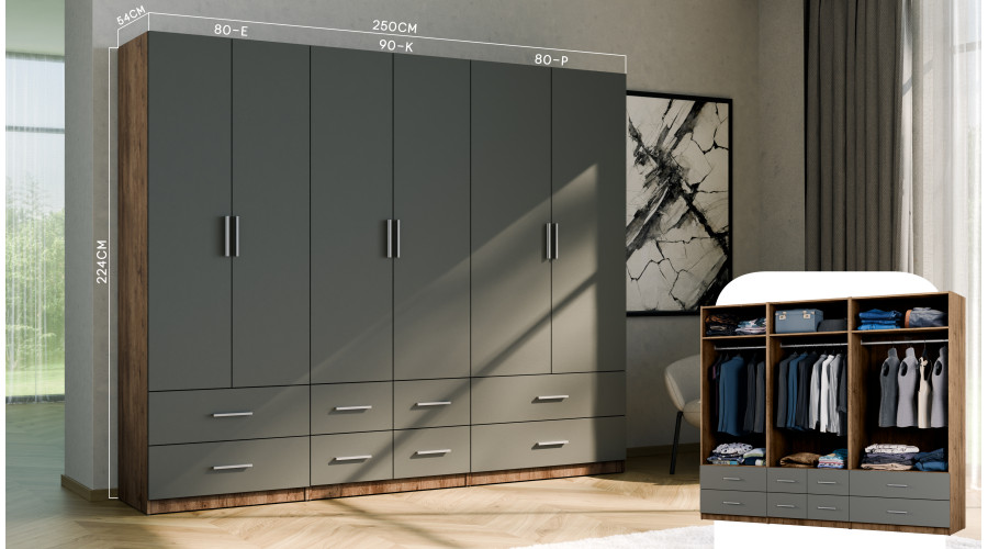 Modulinė spinta 100x225 cm su strypu, stalčiais ir lentynomis – MAX Premium "D" - Paveikslėlis 5