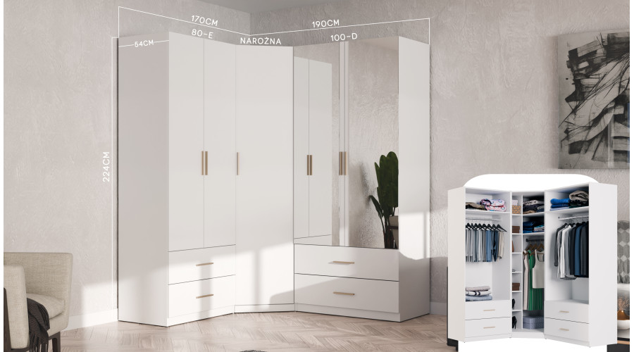 Modulinė spinta 100x225 cm su strypu, stalčiais ir lentynomis – MAX Premium "D" - Paveikslėlis 6