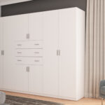 Spinta 225/210 - drabužių kabykla, vidinės lentynos, išoriniai stalčiai