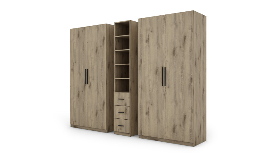 Spinta 260/220 - drabužių kabyklos, vidinės lentynos, išoriniai stalčiai, atviros nišos — изображение 4