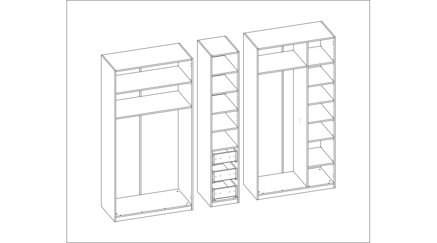 Spinta 260/220 - drabužių kabyklos, vidinės lentynos, išoriniai stalčiai, atviros nišos — изображение 6