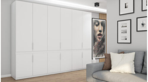 Spinta 310/240 – drabužių kabyklos, vidinės lentynos, vidiniai stalčiai, veidrodis