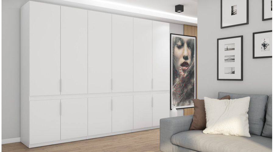 Spinta 310/240 - drabužių kabyklos, vidinės lentynos, vidiniai stalčiai, veidrodis