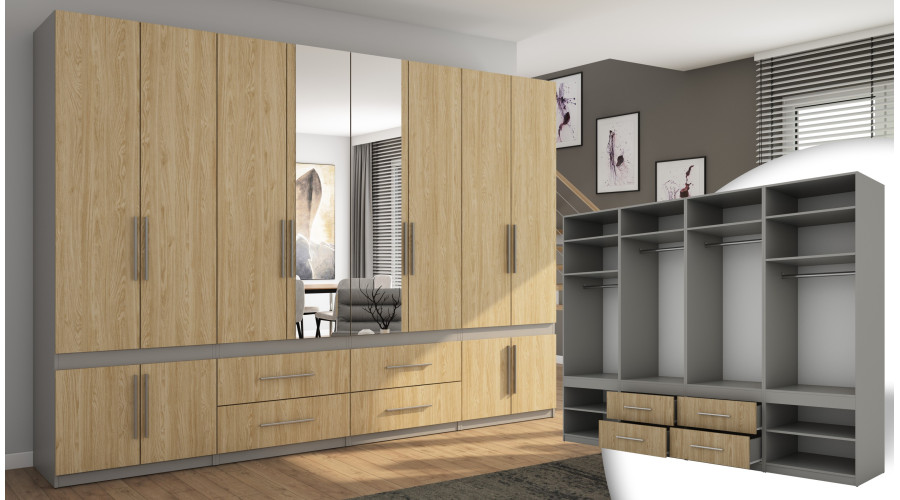 Spinta 320/230 - drabužių kabykla, vidinės lentynos, išoriniai stalčiai, veidrodis — изображение 7