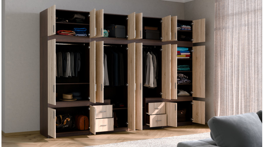 Spinta 340/240 - drabužių kabyklos, vidinės lentynos, erdvūs išoriniai stalčiai — изображение 4