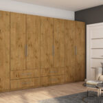 Spinta 400/220 - drabužių kabykla, vidinės lentynos, išoriniai stalčiai, veidrodis