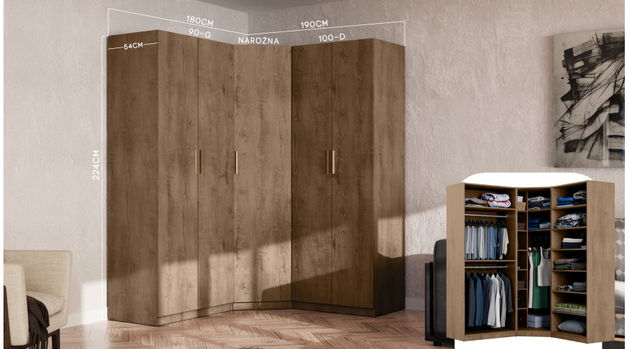 Modulinė spinta 80x225 cm su drabužių lentynomis – MAX Premium "P" — изображение 6