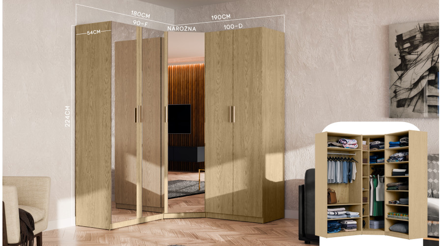 Modulinė spinta 90x225 cm su lentynomis ir pakaba – MAX Premium "F" — изображение 4