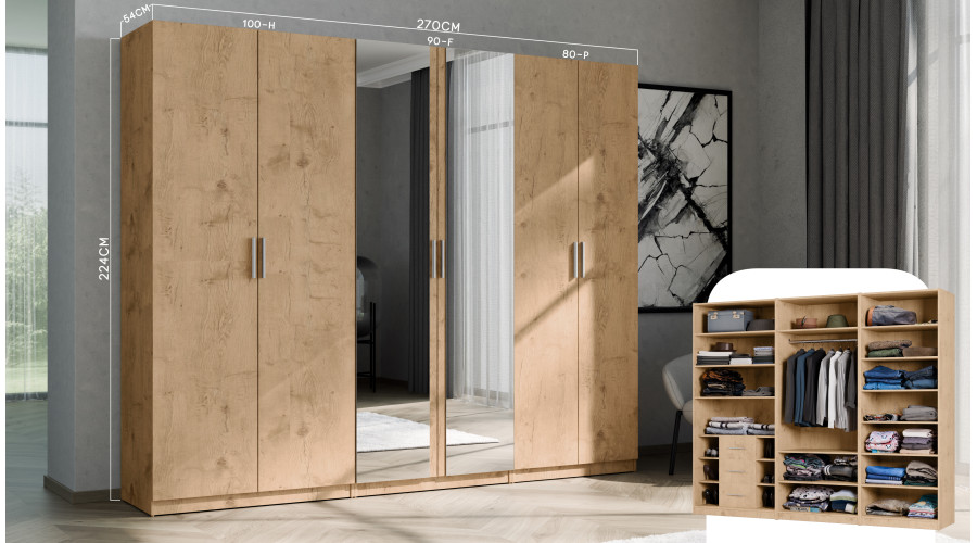 Modulinė spinta 90x225 cm su lentynomis ir pakaba – MAX Premium "F" — изображение 5