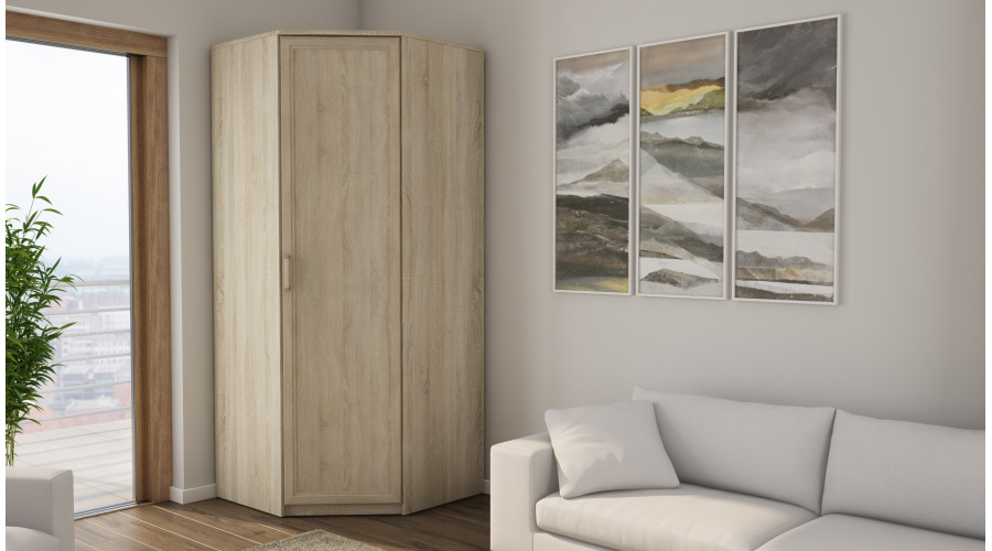 Kampinė spinta - pakabinamas karnizas, lentynos