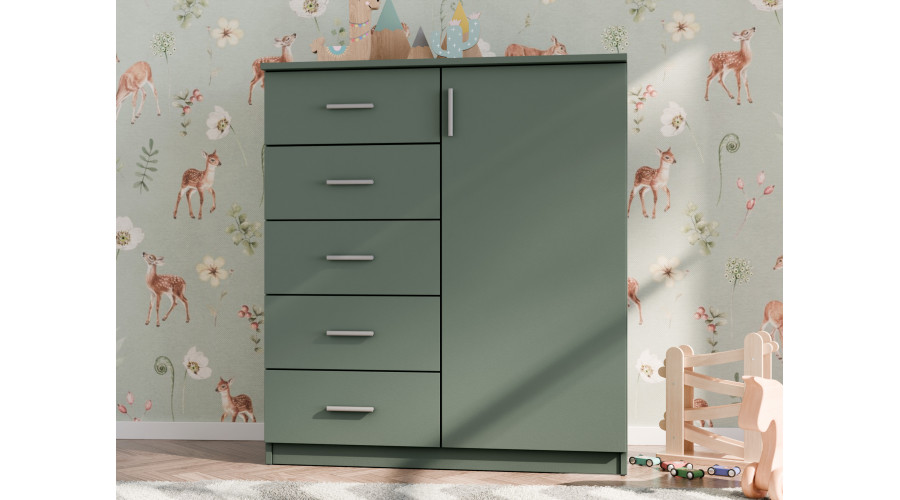 Siaura komoda su stalčiais ir spintele, 100 cm, Zielony Butelkowy – SIENA - Paveikslėlis 2