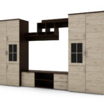 Daugiafunkcinė sieninė spintelė su spintomis ir televizoriaus zona 330 × 200 cm, tamsus Sonoma Ciemna / Dąb Bordeaux – JOWISZ