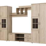 Daugiafunkcinė sieninė spintelė su spintomis ir televizoriaus zona 330 × 200 cm Sonoma Jasna – JOWISZ