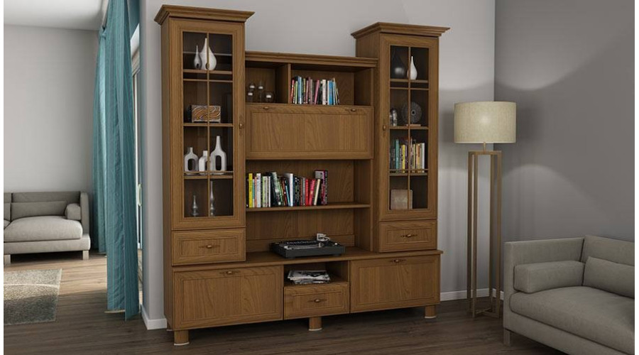 Vitrina ant kojų su baru ir knygų lentynomis 180 cm Wiśnia Porto – NAVIA — изображение 2