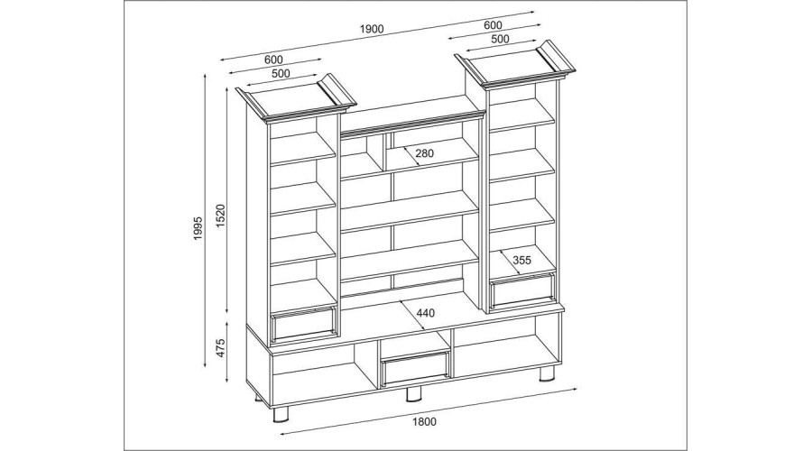 Vitrina ant kojų su baru ir knygų lentynomis 180 cm Wiśnia Porto – NAVIA — изображение 5