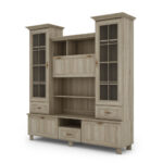 Vitrininė spintelė ant kojų su baru ir knygų lentynomis 180 cm Sonoma Jasna – NAVIA