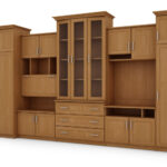 Aukšta klasikinio stiliaus sieninė spintelė su erdviomis spintomis ir televizoriaus spintele, 370 × 207 cm, Olcha – ALEN