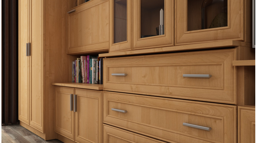 Aukšta klasikinio stiliaus sieninė spintelė su erdviomis spintomis ir televizoriaus spintele, 370 × 207 cm, Olcha – ALEN - Paveikslėlis 4