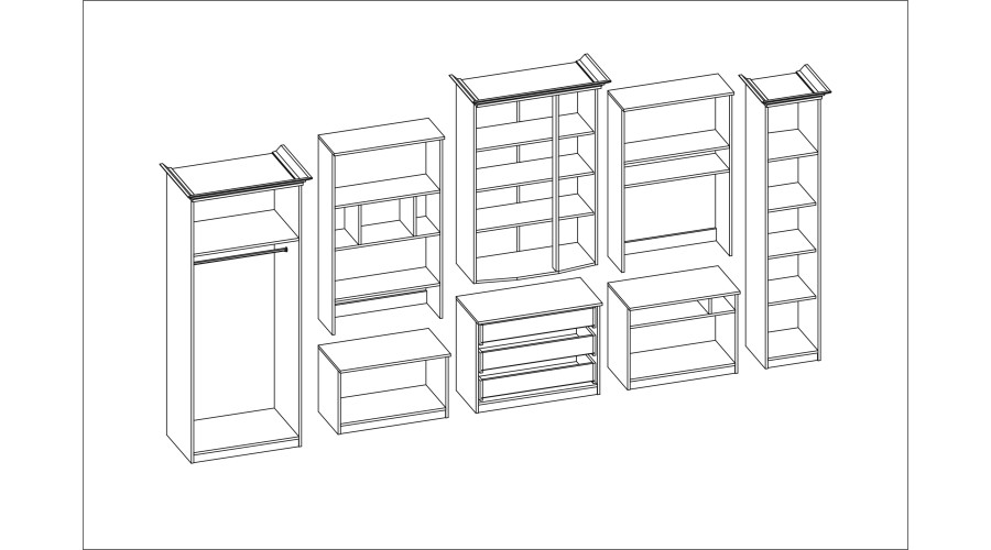 Aukšta klasikinio stiliaus sieninė spintelė su erdviomis spintomis ir televizoriaus spintele, 370 × 207 cm, Olcha – ALEN - Paveikslėlis 6
