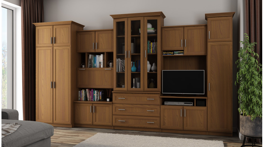 Aukšta klasikinė sieninė spintelė su erdviomis spintomis ir televizoriaus spintele 370 × 207 cm Wiśnia Porto – ALEN - Paveikslėlis 2