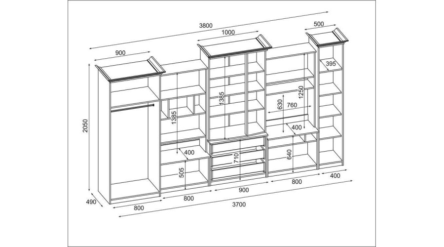 Aukšta klasikinė sieninė spintelė su erdviomis spintomis ir televizoriaus spintele 370 × 207 cm Wiśnia Porto – ALEN - Paveikslėlis 5