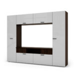 Įmontuojama sieninė spintelė su vieta televizoriui 240 × 190 cm Sonoma Ciemna / Biały Połysk – PLUTON