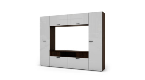 Įmontuojama sieninė spintelė su vieta televizoriui 240 × 190 cm Sonoma Ciemna / Biały Połysk – PLUTON