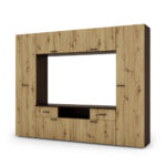 Įmontuojama sieninė spintelė su vieta televizoriui 240 × 190 cm Sonoma Ciemna / Dąb Artisan – PLUTON