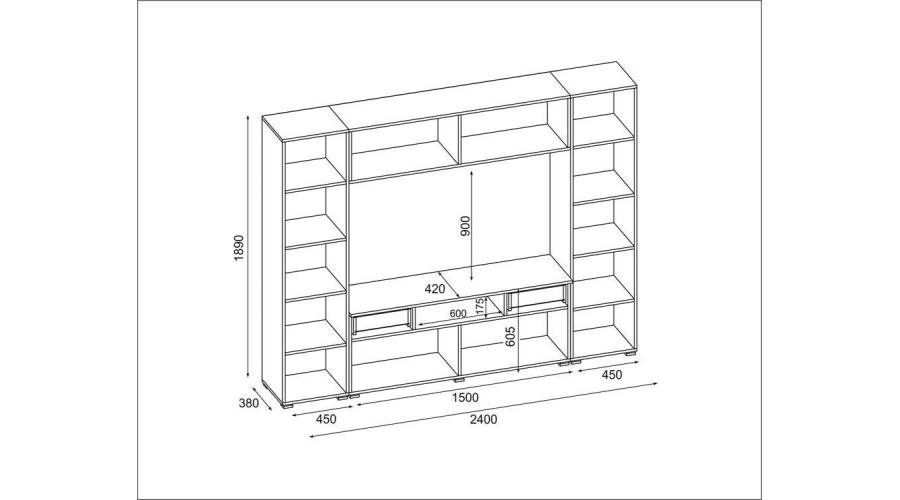 Įmontuojama sieninė spintelė su vieta televizoriui 240 × 190 cm Sonoma Ciemna / Dąb Artisan – PLUTON - Paveikslėlis 5