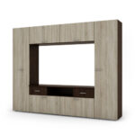 Įmontuojama sieninė spintelė su vieta televizoriui 240 × 190 cm Sonoma Ciemna / Sonoma Jasna – PLUTON