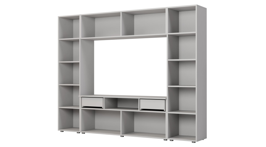 Įmontuojama sieninė spintelė su vieta televizoriui 240 × 190 cm, Szary Jasny – PLUTON - Paveikslėlis 3