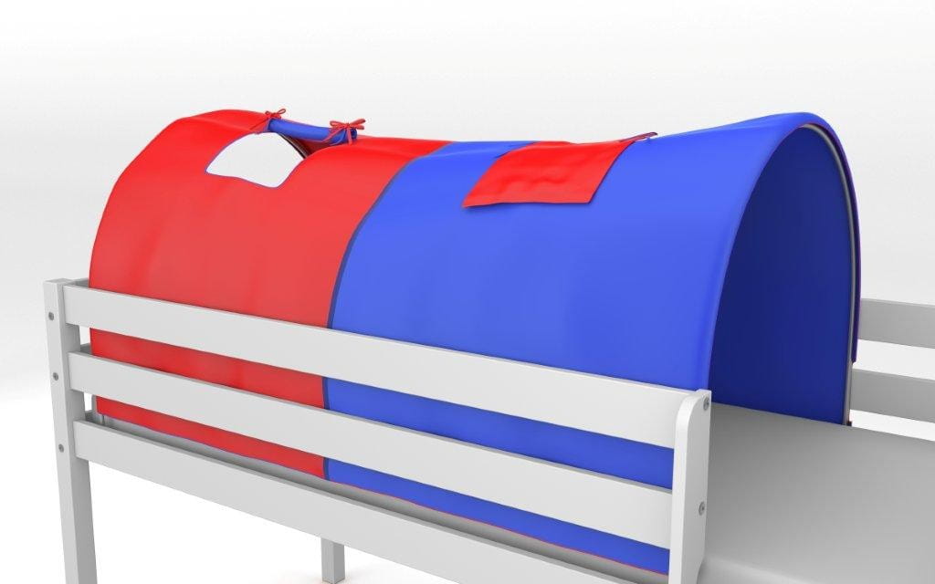 Mėlyna ir raudona tunelinė dviaukštė lova, didelė