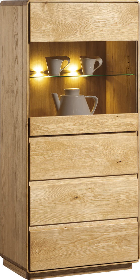 Ąžuolinė spintelė su stiklinėmis durimis ir medinėmis durimis „Atlanta“