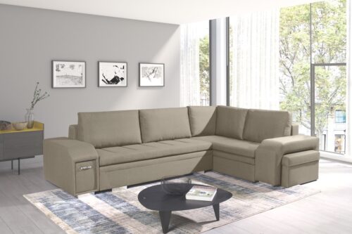 Ail New Corner išskleidžiama kampinė sofa su baru ir pufu