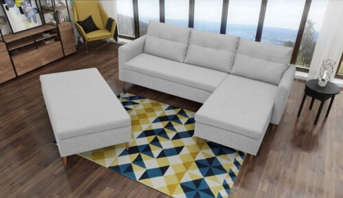 Areo neištiesiama kampinė sofa + pufas