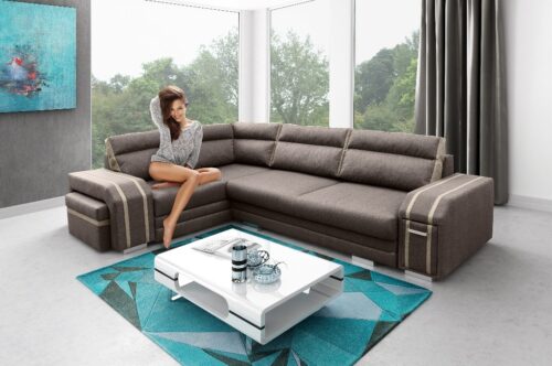 Avatar išplečiama kampinė sofa + pufas