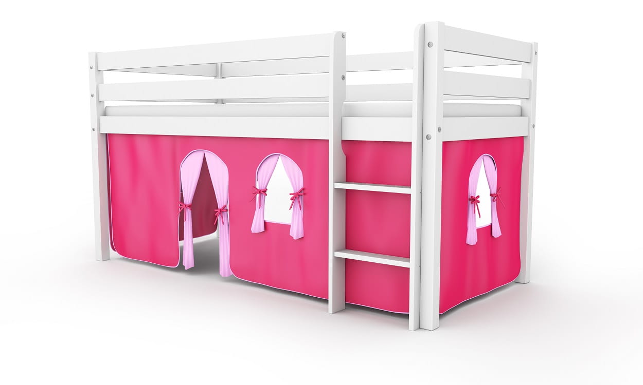 Rožinė užuolaida dviaukštei lovai