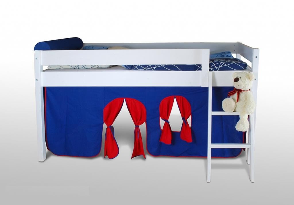 Mėlyna ir raudona dviaukštės lovos užuolaida